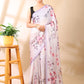 Lavender Floral Print Satin Georgette Saree