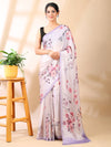Lavender Floral Print Satin Georgette Saree