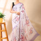 Lavender Floral Print Satin Georgette Saree