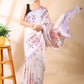 Lavender Floral Print Satin Georgette Saree