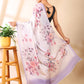 Lavender Floral Print Satin Georgette Saree