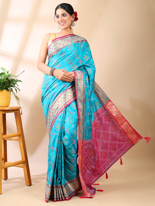 Blue Patola Semi Silk Zari Saree