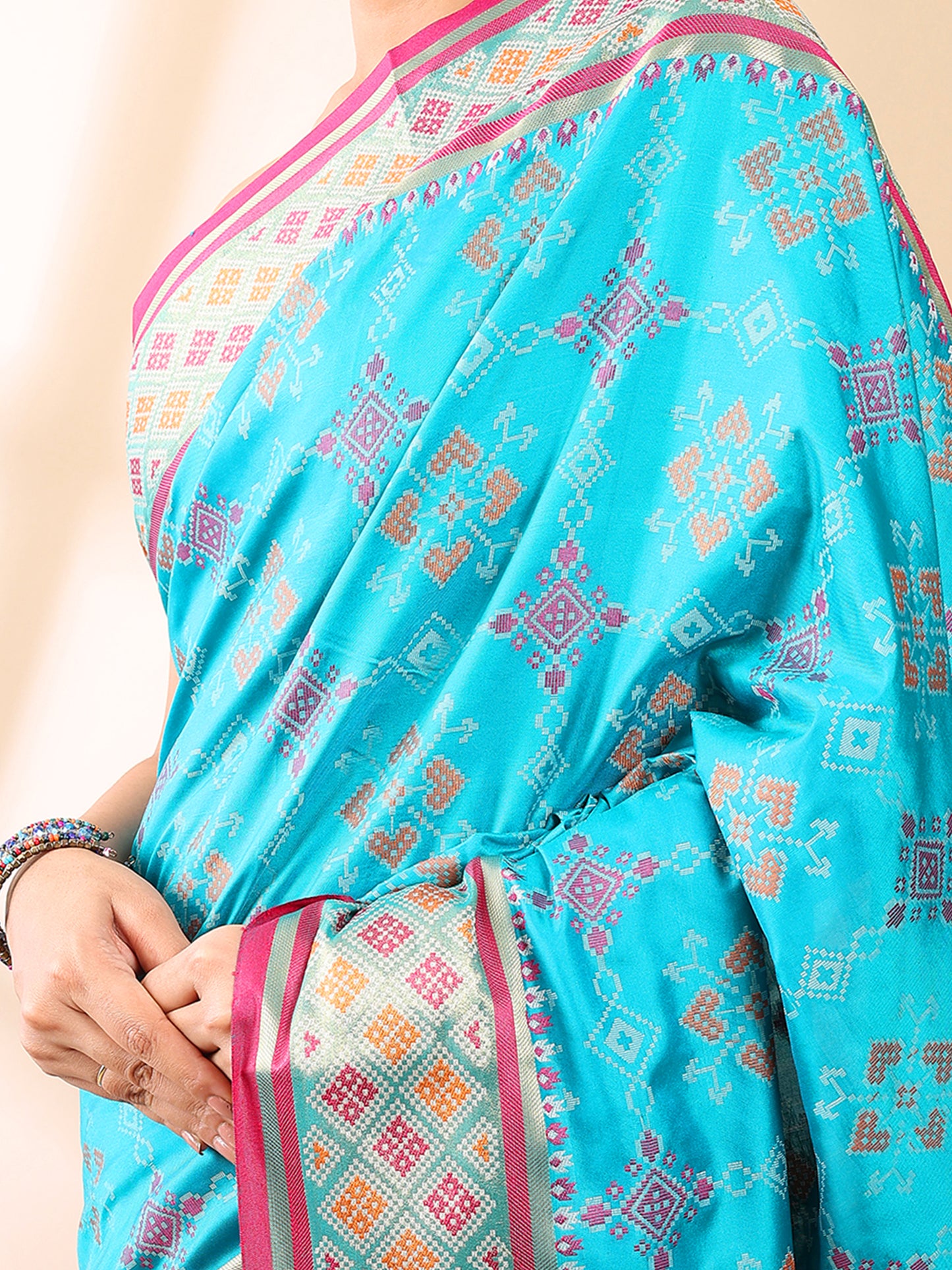 Blue Patola Semi Silk Zari Saree