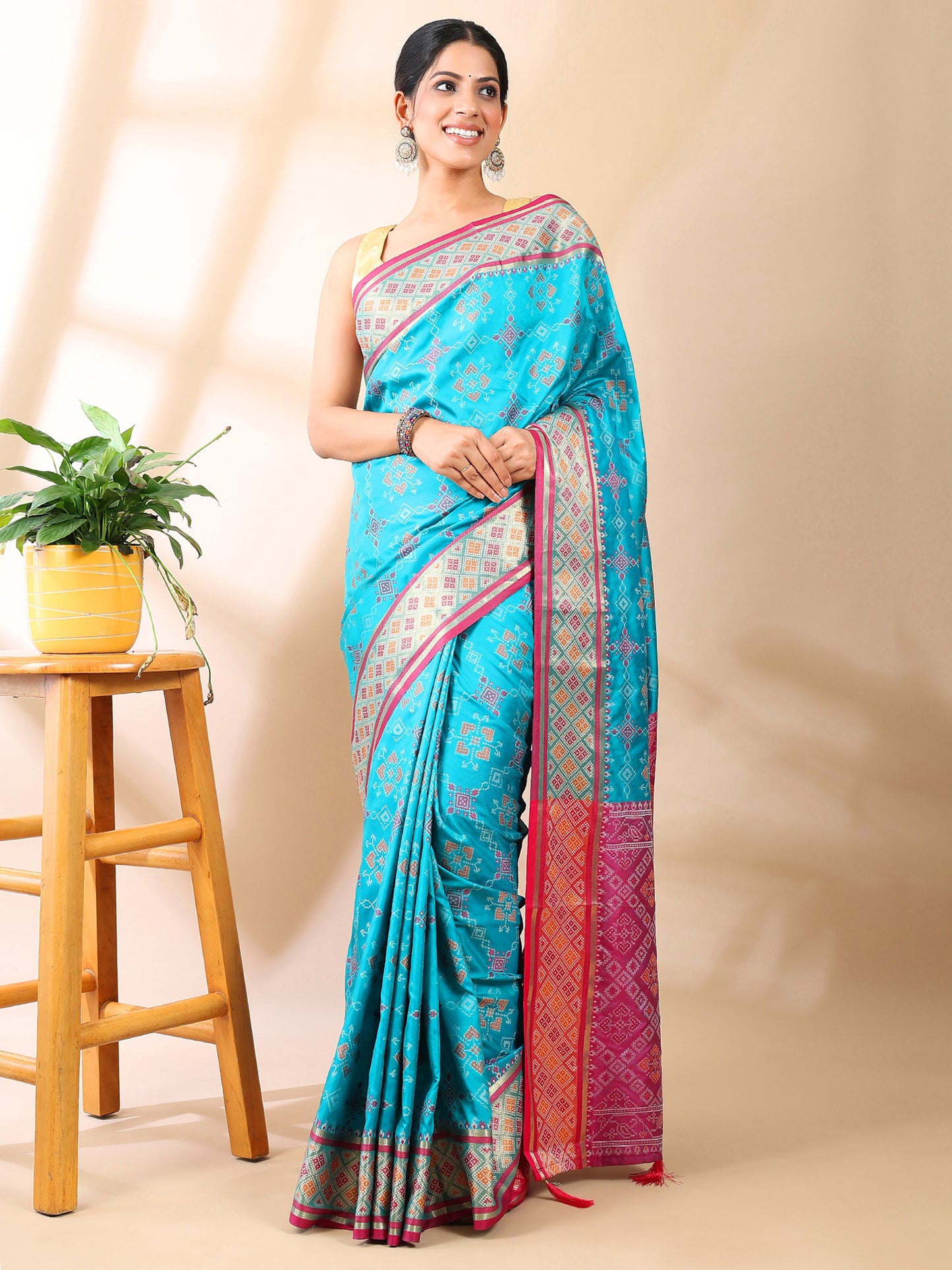 Blue Patola Semi Silk Zari Saree