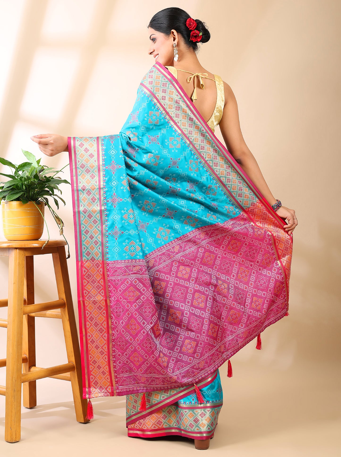 Blue Patola Semi Silk Zari Saree
