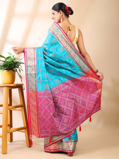 Blue Patola Semi Silk Zari Saree