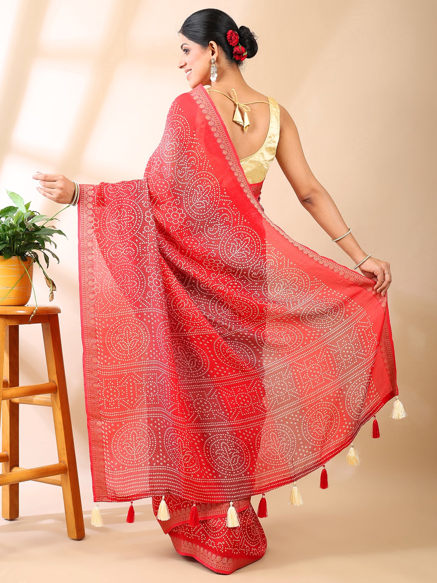 Red Georgette Bandhani Print Saree