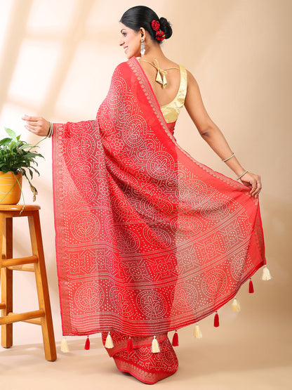 Red Georgette Bandhani Print Saree