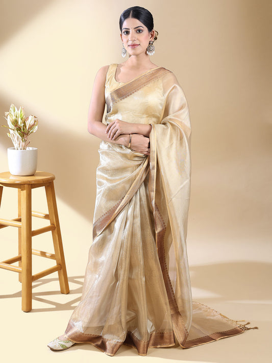 Gold Tissue Saree With Zari Border