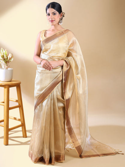 Gold Tissue Saree With Zari Border
