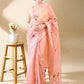 Pink Chanderi Cotton Applique Saree