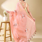 Pink Chanderi Cotton Applique Saree