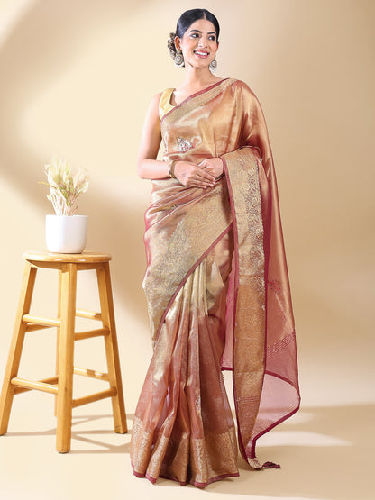 Wine Silk Blend Woven Saree