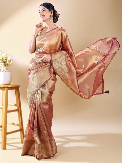 Wine Silk Blend Woven Saree