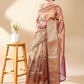 Wine Silk Blend Woven Saree