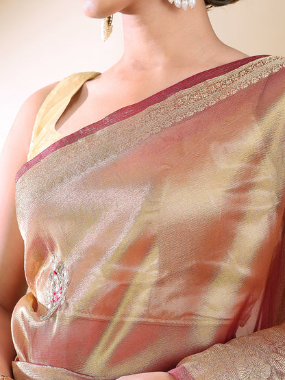 Wine Silk Blend Woven Saree