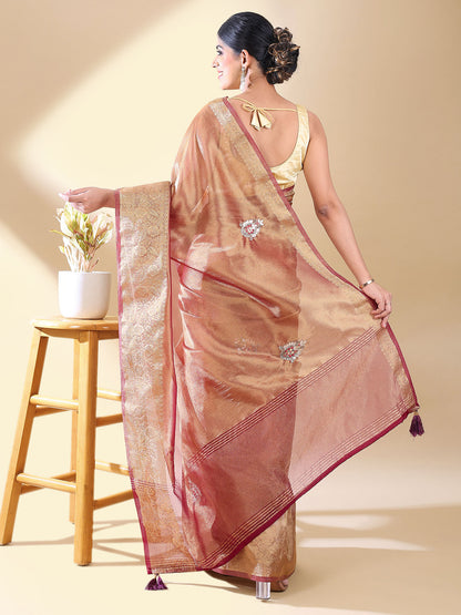 Wine Silk Blend Woven Saree
