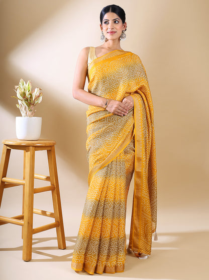 Yellow Georgette Bandhani Print Saree