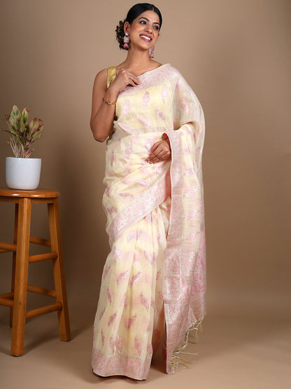Pastel Yellow Cotton Silk Saree