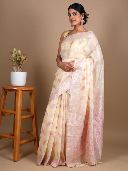 Pastel Yellow Cotton Silk Saree
