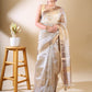 Off-White Tissue Zari Woven Saree