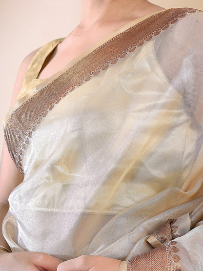 Off-White Tissue Zari Woven Saree