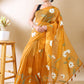 Yellow Hand-Painted Organza Saree