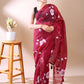 Wine Hand-Painted Organza Saree