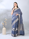 Blue Grey Banarasi Chanderi Zari Saree