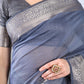 Blue Grey Banarasi Chanderi Zari Saree