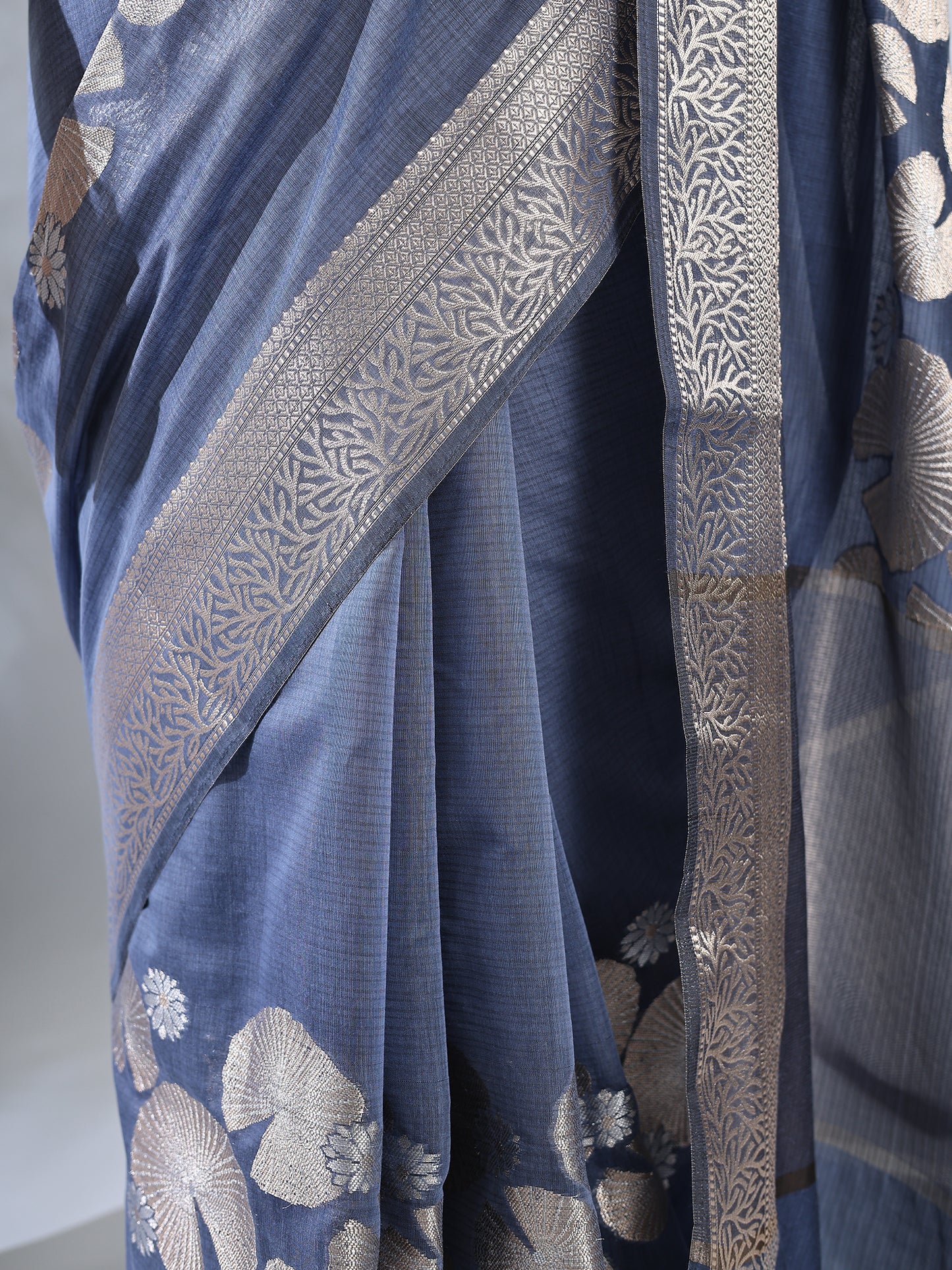 Blue Grey Banarasi Chanderi Zari Saree
