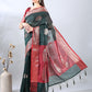 Bottle Green Banarasi Zari Woven Saree