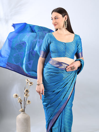Royal Blue Soft Silk Zari Saree