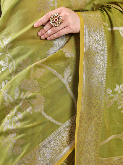 Lime Green Banarasi Chanderi Silk Zari Saree