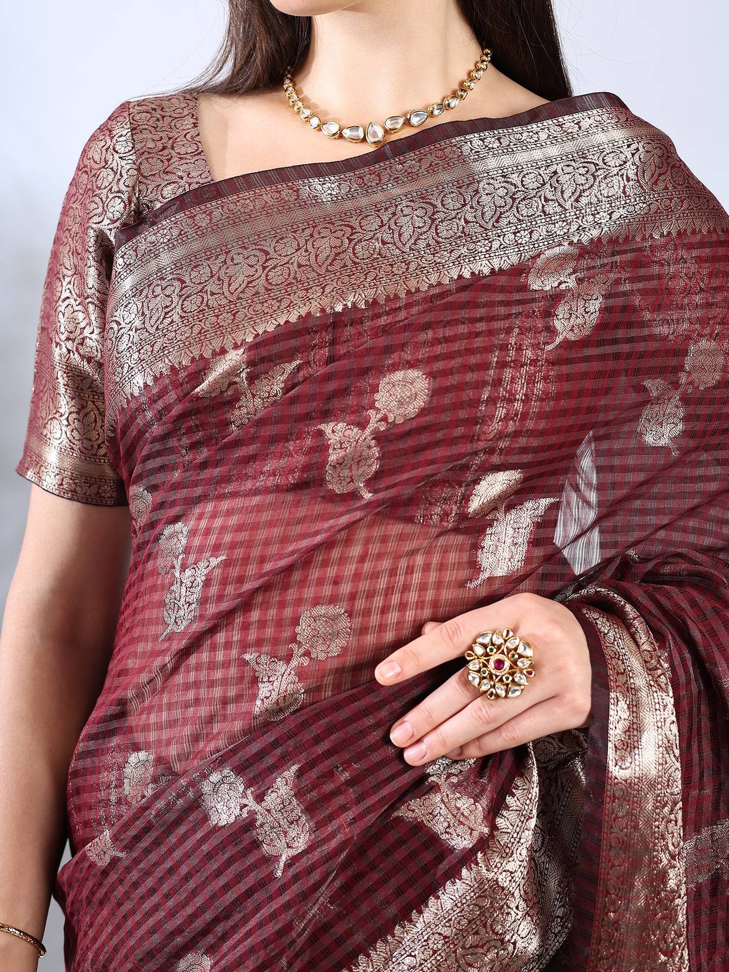 Maroon Banarasi Chanderi Zari Woven Saree