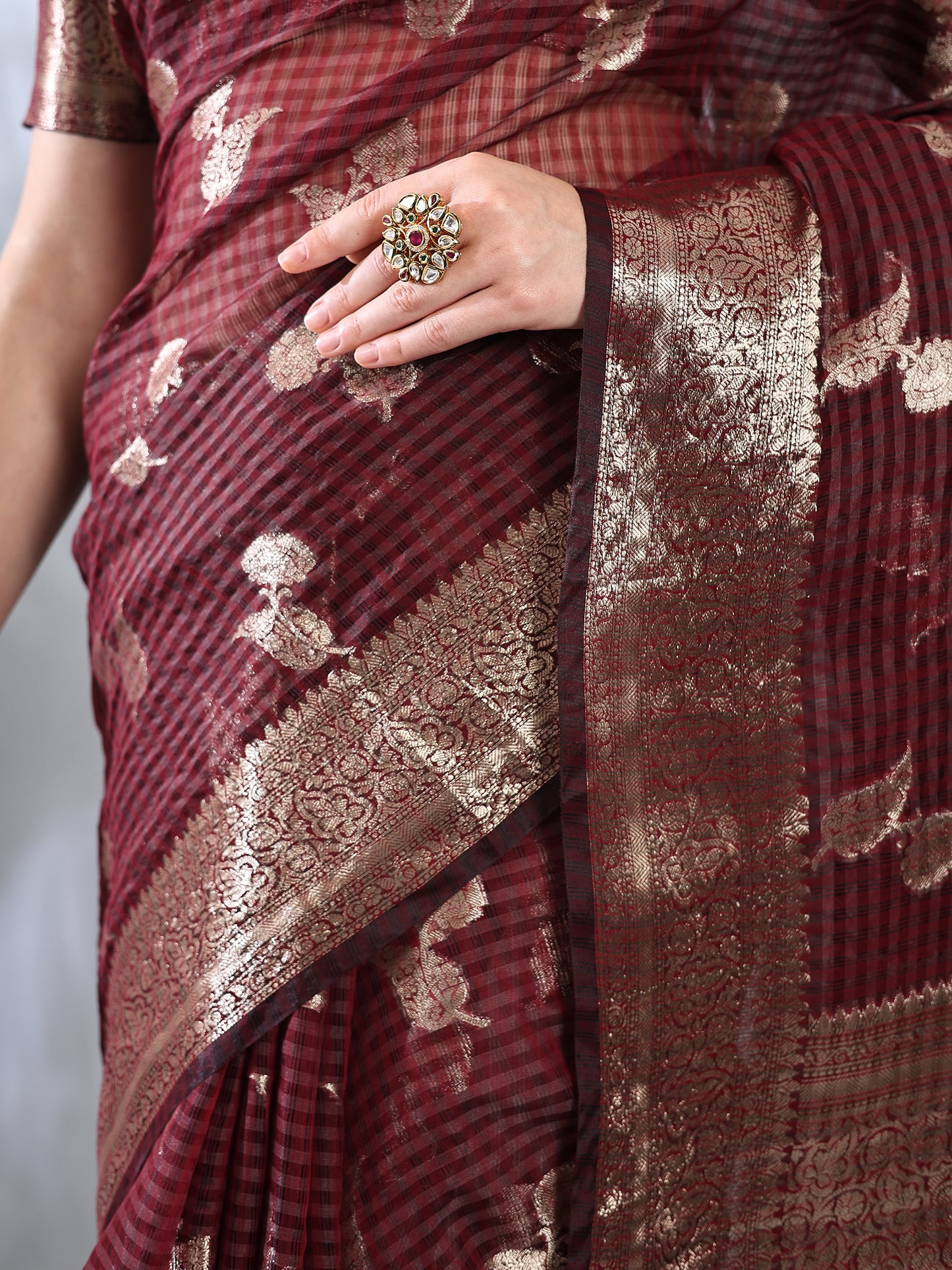 Maroon Banarasi Chanderi Zari Woven Saree