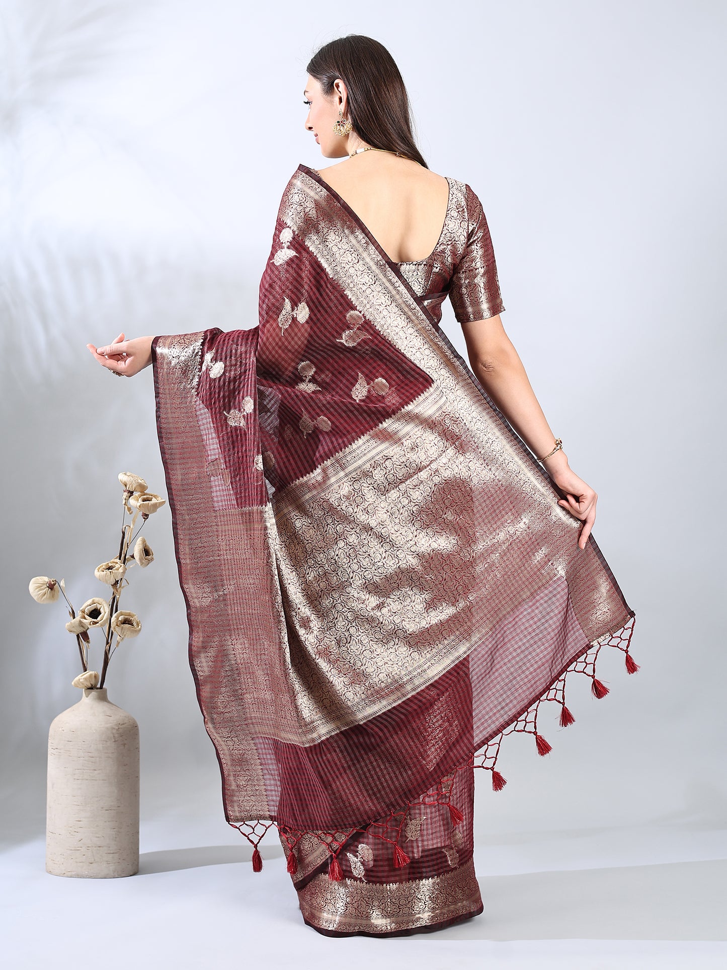 Maroon Banarasi Chanderi Zari Woven Saree
