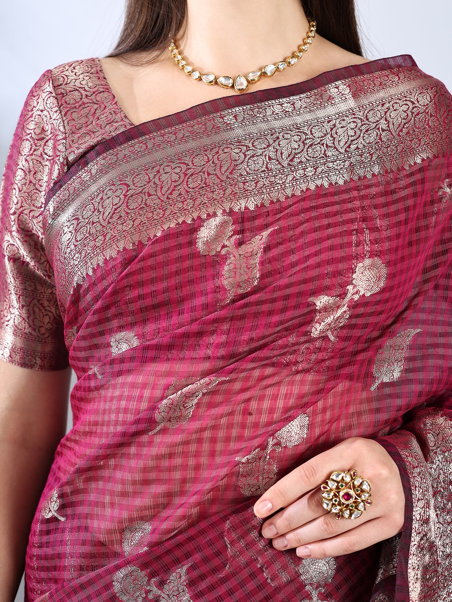 Deep Magenta Banarasi Chanderi Zari Woven Saree