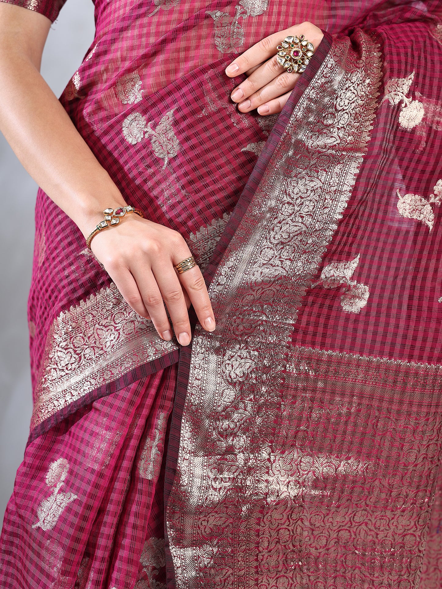 Deep Magenta Banarasi Chanderi Zari Woven Saree
