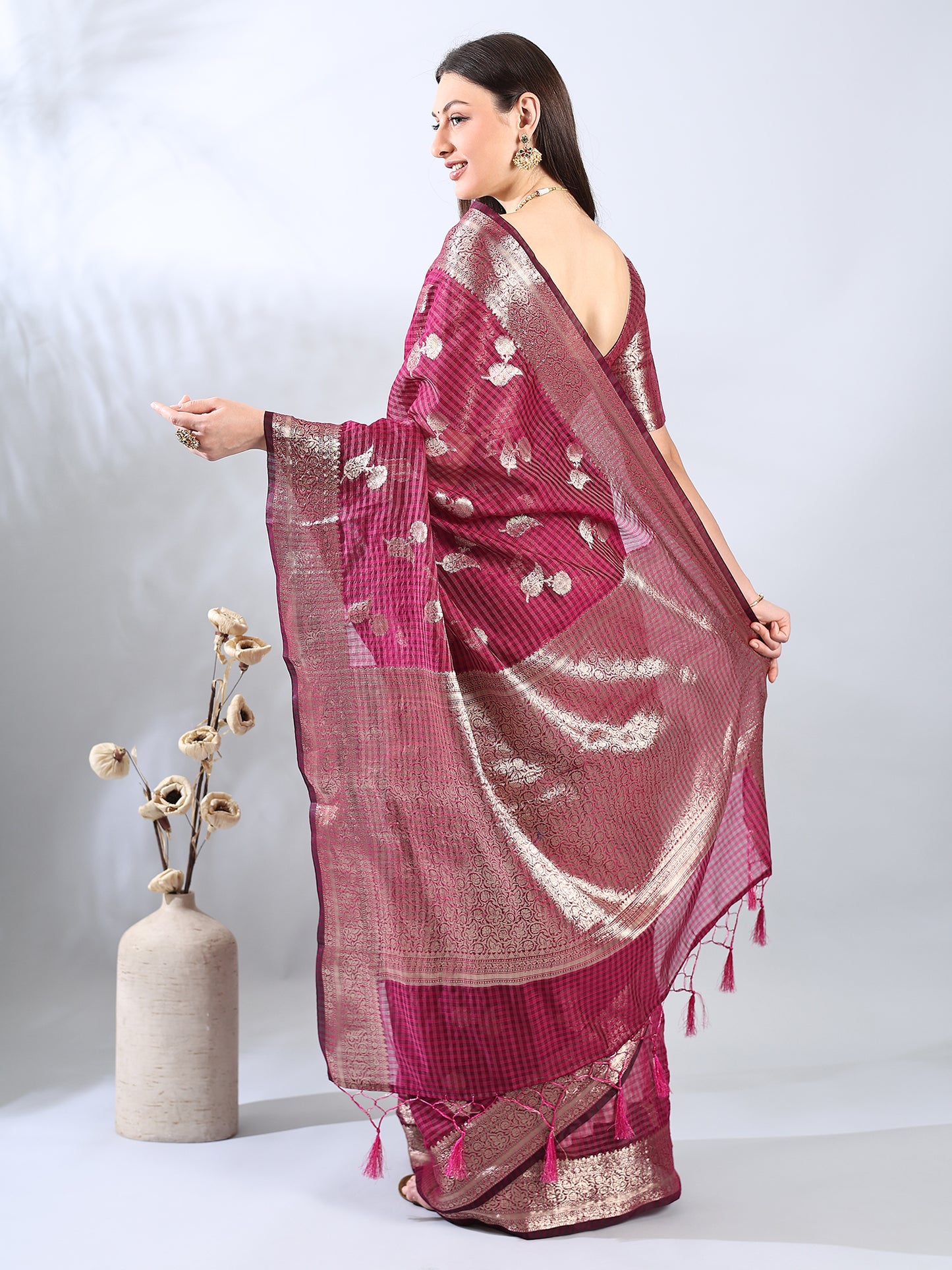 Deep Magenta Banarasi Chanderi Zari Woven Saree