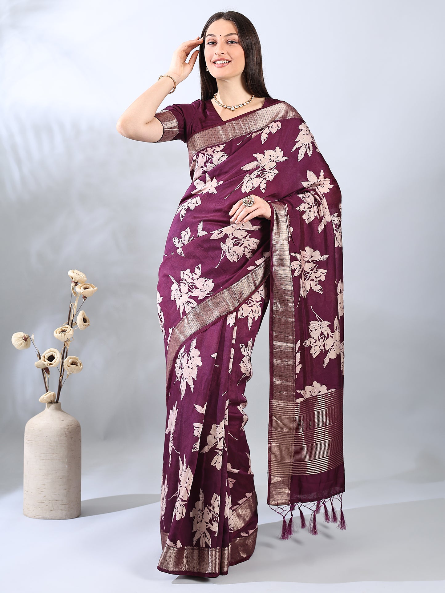 Wine Assam Silk Zari Woven Saree