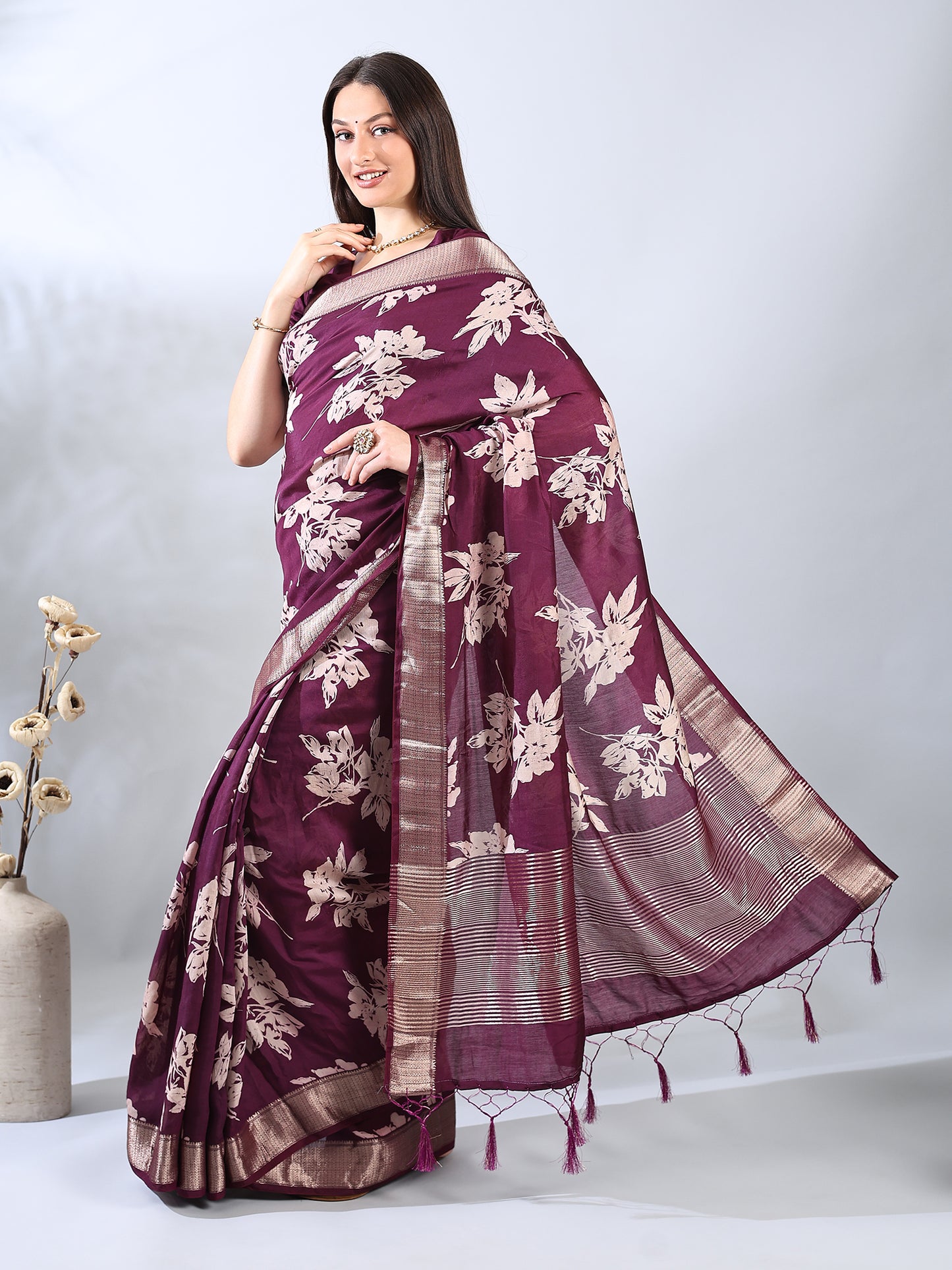 Wine Assam Silk Zari Woven Saree