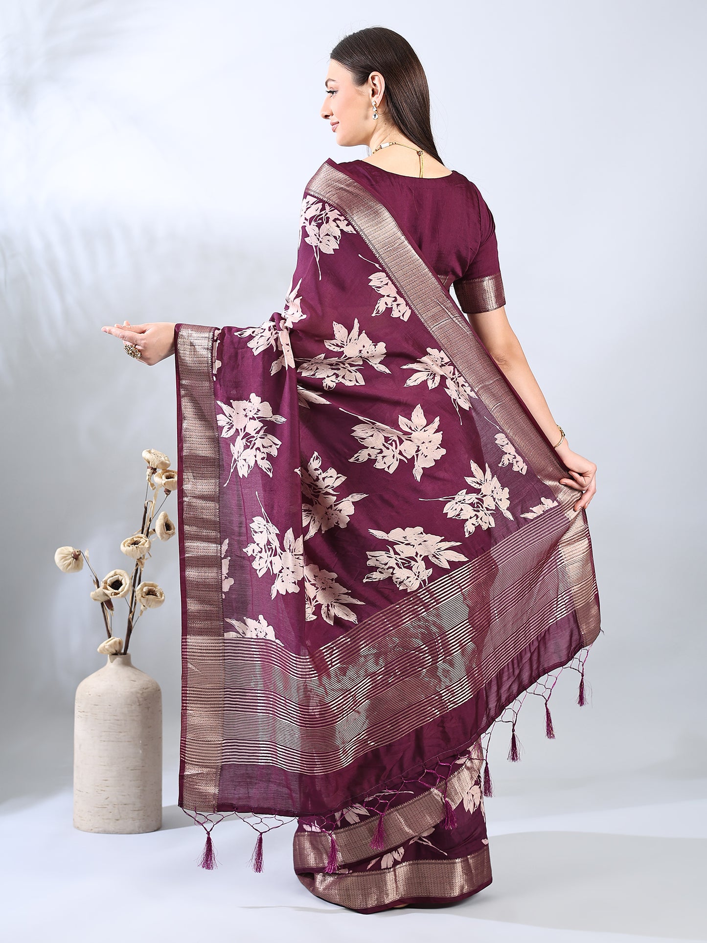Wine Assam Silk Zari Woven Saree