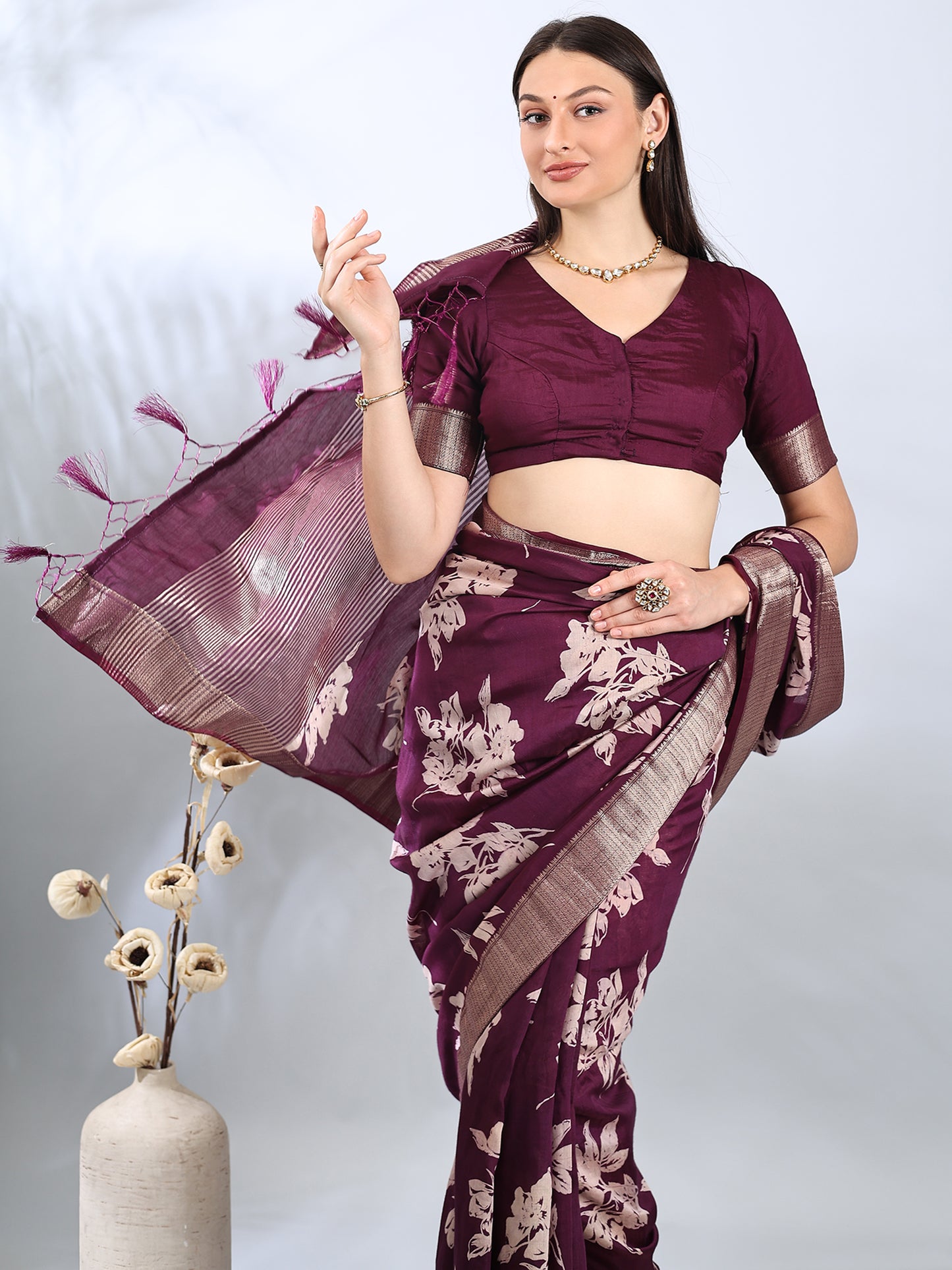 Wine Assam Silk Zari Woven Saree