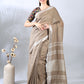 Light Brown Cotton Linen Saree with Silver Zari Border