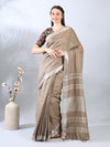 Light Brown Cotton Linen Zari Saree