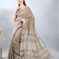 Light Brown Cotton Linen Saree with Silver Zari Border