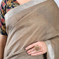 Light Brown Cotton Linen Saree with Silver Zari Border