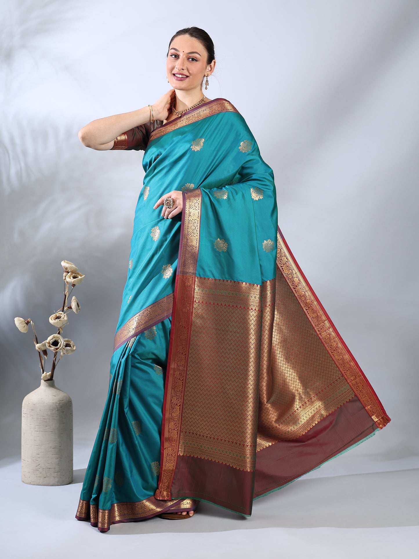 Teal Blue South Silk Zari Woven Saree