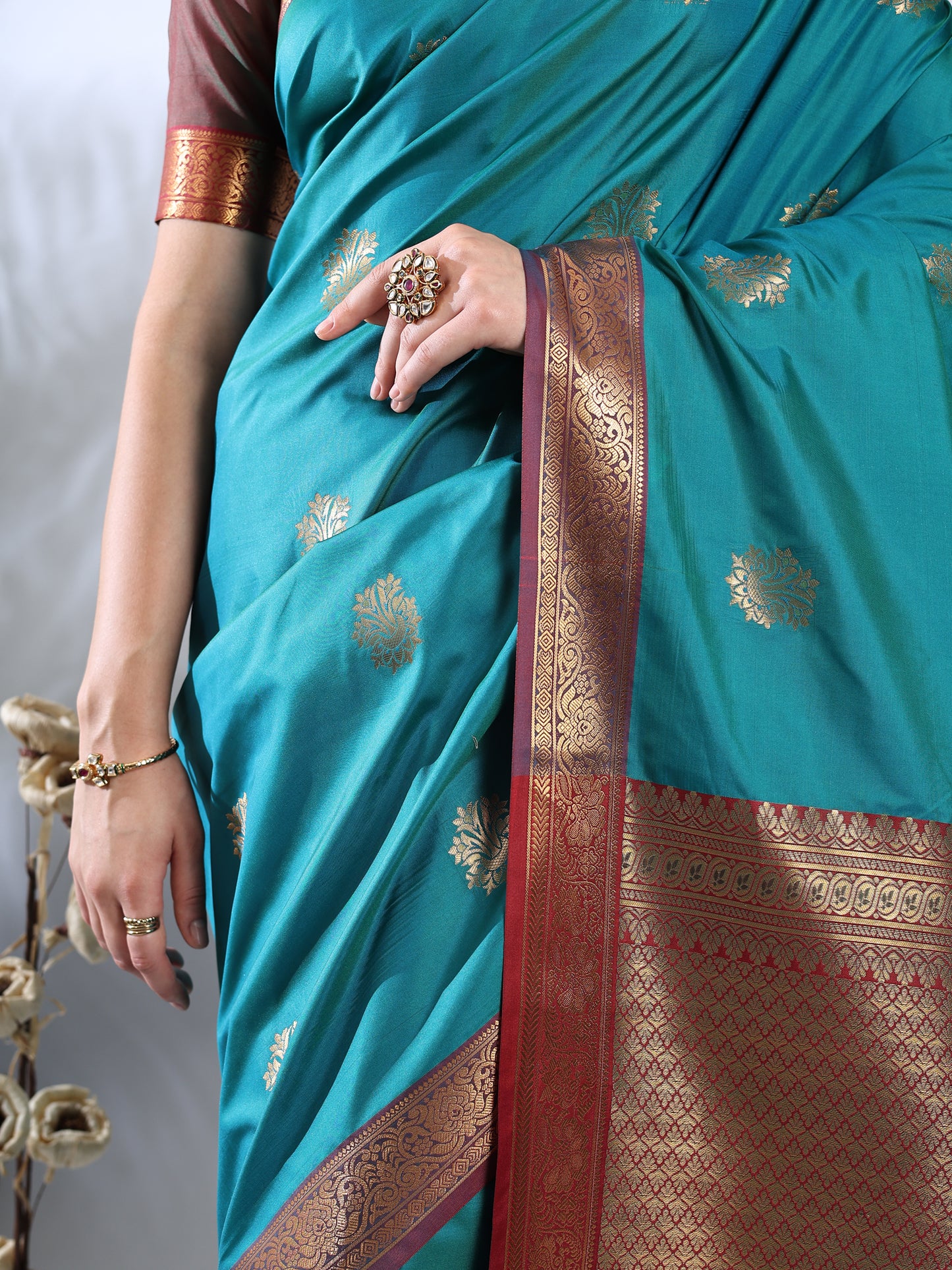 Teal Blue South Silk Zari Woven Saree